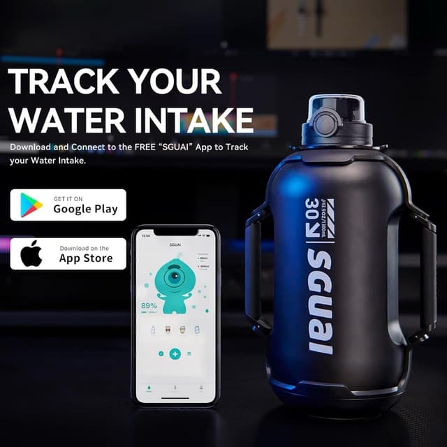 مطارة ماء رياضية ذكية 1.3 لتر مع تطبيق Sguai Smart Water Bottle Portable And Leak-Proof Design