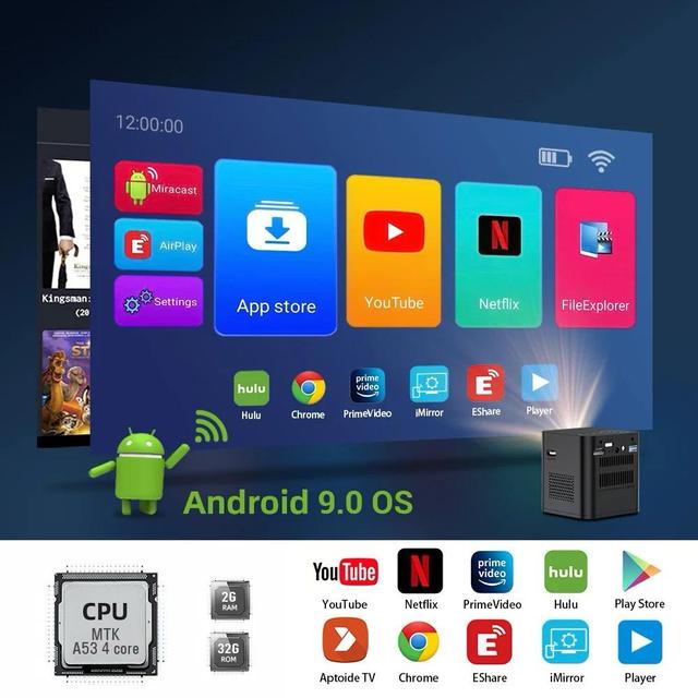 Byintek P19 Projector 1080P Smart Android Wifi Video Outdoor Mini Portable Pocket Projector