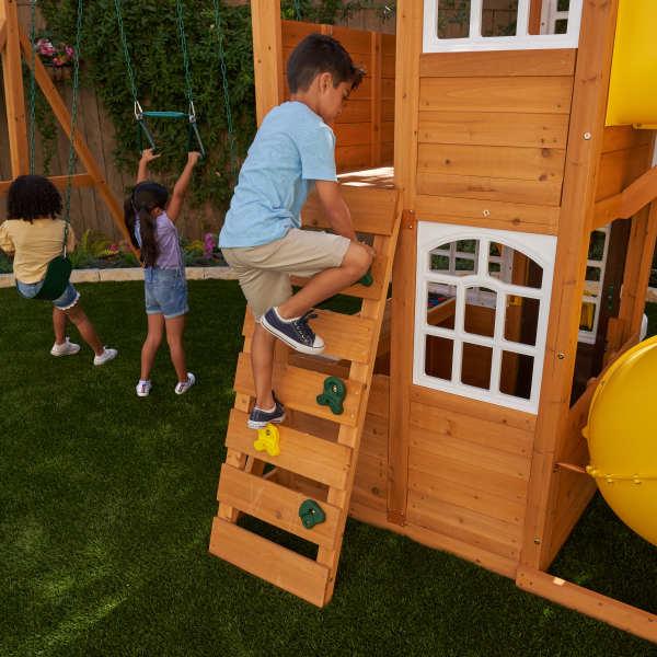 مجموعة العاب خارجية للاطفال كيد كرافت 2 أرجوحات و 2 زحليقة Kidkraft Castlewood Wooden Swing Set / Playset - SW1hZ2U6MTcwMTMxNw==