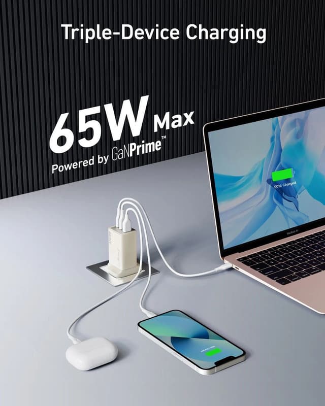 راس شاحن انكر جان برايم 65 واط 3 منافذ Anker 735 Charger GanPrime 3-Port