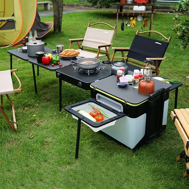 Outdoor Camping Kitchen Station 60L with Integrated Stove Portable And Foldable 