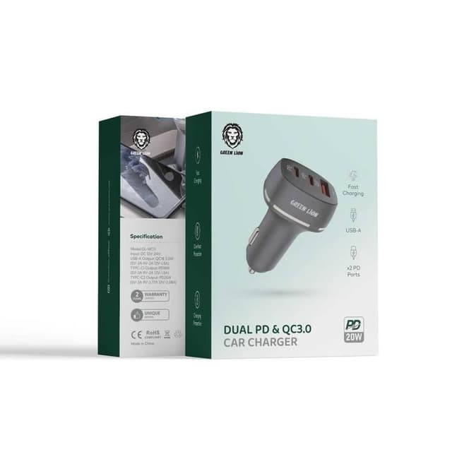 شاحن سيارة 50 واط 3 مخارج أسود / برتقالي جرين Green Lion Car Charger QC+PD+PD 50W - 619321