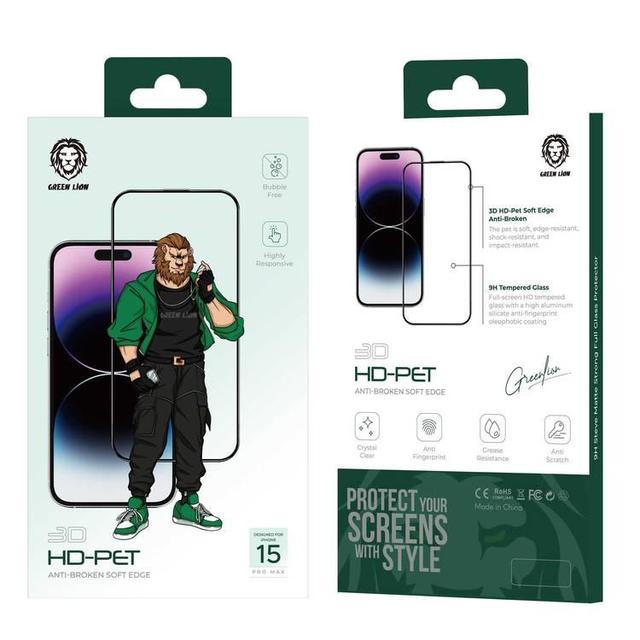 شاشة حماية HD-PET ايفون 15 برو غرين ليون Green Lion 3D HD-PET Screen Protector for iPhone 15 Pro - SW1hZ2U6MTcyNTY0Mw==