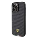 Ferrari PU Leather Case with Italy Flag Line for iPhone 15 Promax - Carbon
