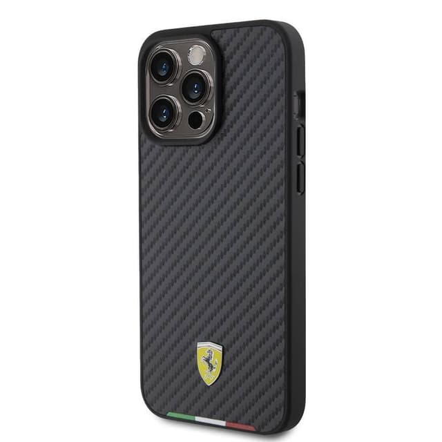 Ferrari PU Leather Case with Italy Flag Line for iPhone 15 Promax - Carbon