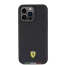 Ferrari PU Leather Case with Italy Flag Line for iPhone 15 Promax - Carbon