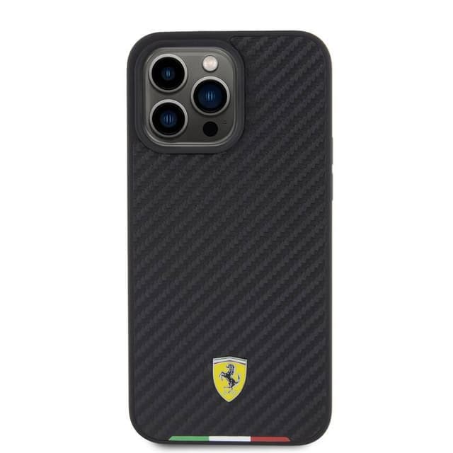 Ferrari PU Leather Case with Italy Flag Line for iPhone 15 Promax - Carbon