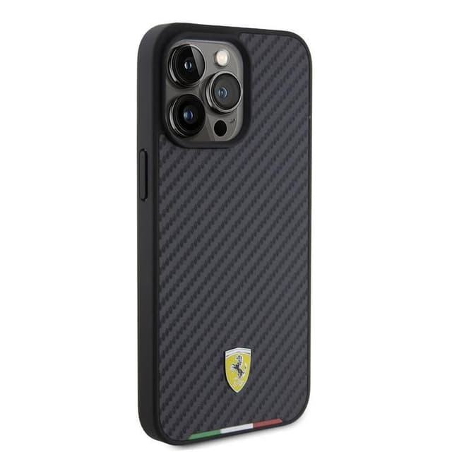 Ferrari PU Leather Case with Italy Flag Line for iPhone 15 Promax - Carbon