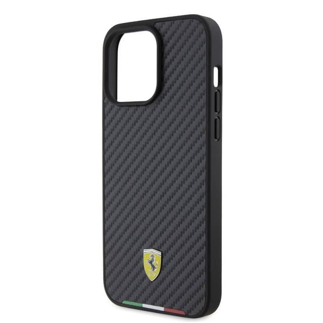 Ferrari PU Leather Case with Italy Flag Line for iPhone 15 Promax - Carbon