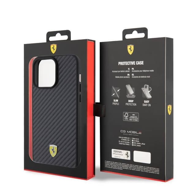 Ferrari PU Leather Case with Italy Flag Line for iPhone 15 Promax - Carbon