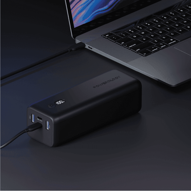 شاحن متنقل 30000 مللي أمبير 100 واط ثلاث مخارج بورولجي Powerology Onyx Dual USB-C Power Bank 30000mAh PD 100W