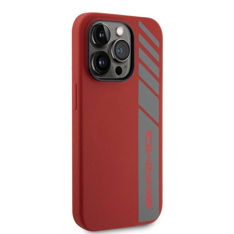 AMG Magsafe Silicone Case with Vertical AMG Logo Pattern for iPhone 15 Pro -Red