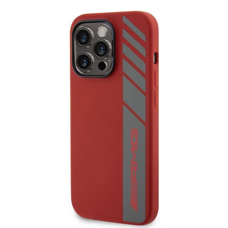 AMG Magsafe Silicone Case with Vertical AMG Logo Pattern for iPhone 15 Pro Max-Red