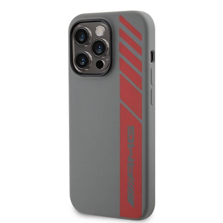 AMG Magsafe Silicone Case with Vertical AMG Logo Pattern for iPhone 15 Pro -Gray