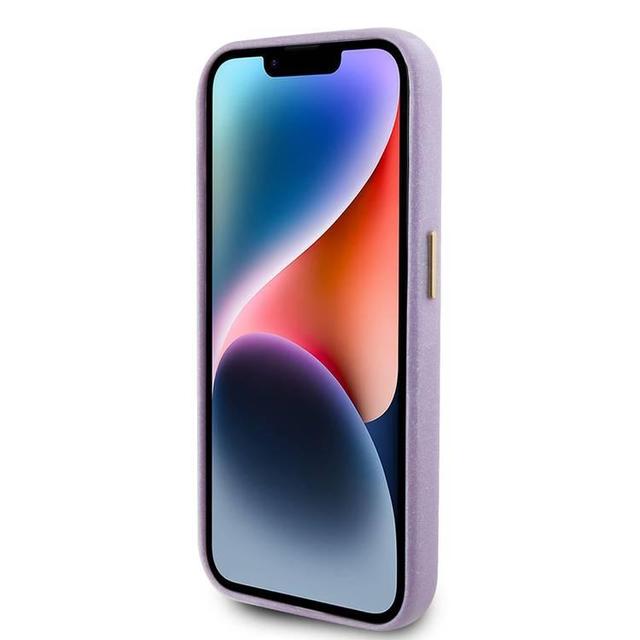 كفر ايفون 15 برو ماكس ليلكي غيس Guess PU Glitter Glossy Case with Guess Script Logo for iPhone 15 Promax