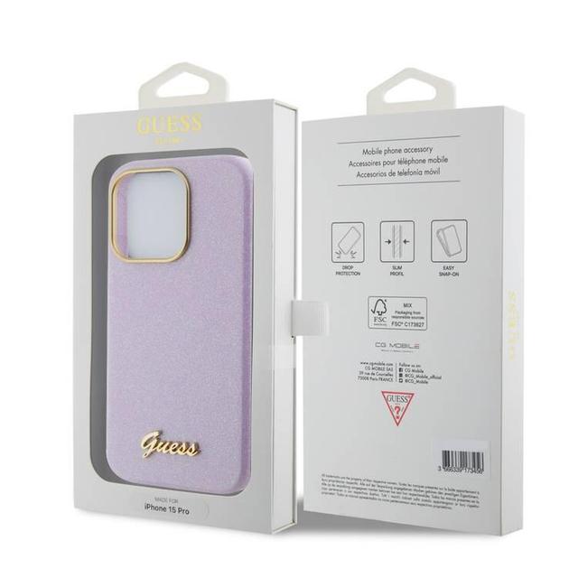 Guess PU Glitter Glossy Case with Guess Script Logo for iPhone 15 Pro - Lilac - SW1hZ2U6MTcyMzA4MA==