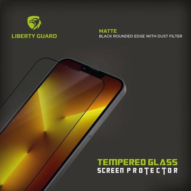 شاشة حماية ايفون 13 برو ماكس شفافة ليبيرتي جارد Liberty Guard 2.5D Matte Full Cover Black Rounded Edge with Dust Filter Screen Prot - SW1hZ2U6MTcyMzk5Mw==