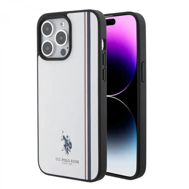 U.S.Polo Assn. PU Leather Case with DH Tricolor Line for iPhone 15 Pro Max - White - SW1hZ2U6MTcyMjE4Nw==