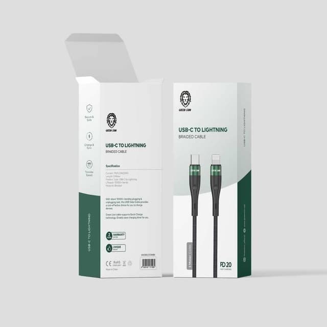 كابل شحن يو اس بي غرين ليون بطول 3 متر باستطاعة 20واط Green Lion USB-C
