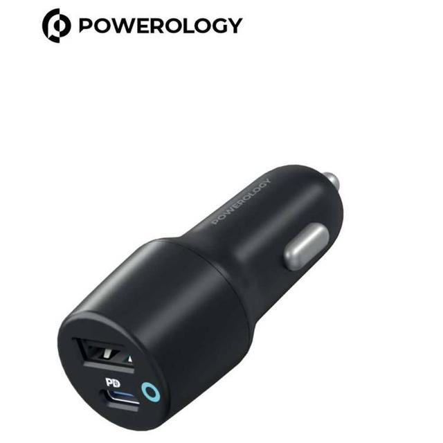 شاحن سيارة 35 واط مخرجين مع كابل شحن بورولجي  Powerology Dual Port Car Charger PD 35W USB-A 12W with Type-C to Mfi Lightning Cable - SW1hZ2U6MTcyMjM2MQ==