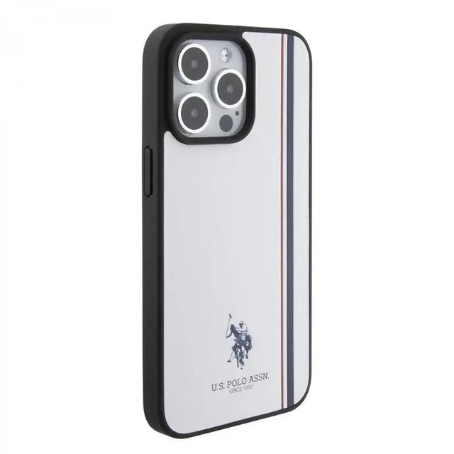 U.S.Polo Assn. PU Leather Case with DH Tricolor Line for iPhone 15 Pro Max - White - SW1hZ2U6MTcyMjE5Mg==