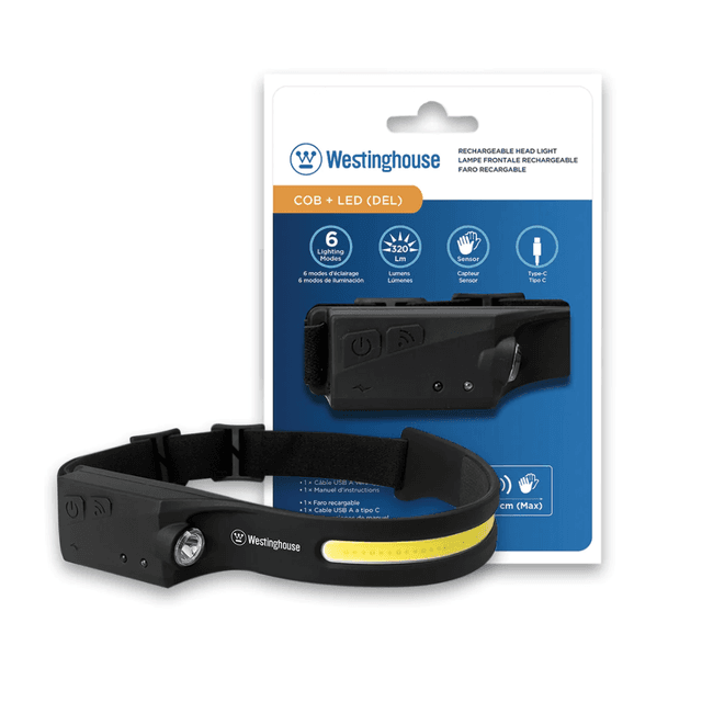 كشاف رأس ليد 320 لومن قابل لإعادة الشحن 1200 مللي أمبير Westinghouse WF218 Rechargeable COB & LED Head Light