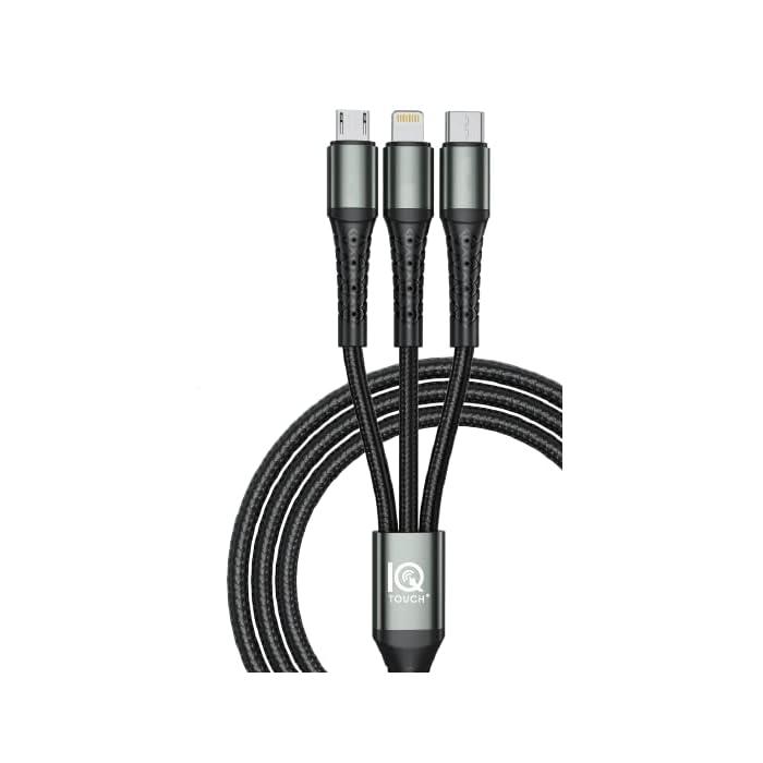 كيبل ايفون وتايب سي ومايكرو اي كيو تاتش 1.2 متر IQ Touch Multix Cable Nylon 3 In 1 Cable