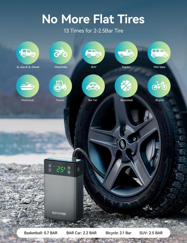 اشتراك سيارة متنقل و منفاخ إطارات راف باور 12000 مللي أمبير Ravpower Jump Starter And Air Compressor