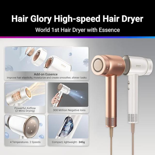 Dreame Hair Glory Hair Dryer, Quick-Drying, 110,000 RPM High-Speed Motor, 70m/s Airflow Speed, Powerful Negative Ions Technology, Lightweight, Temperature and Airspeed Control - SW1hZ2U6MTc2MTIyMQ==