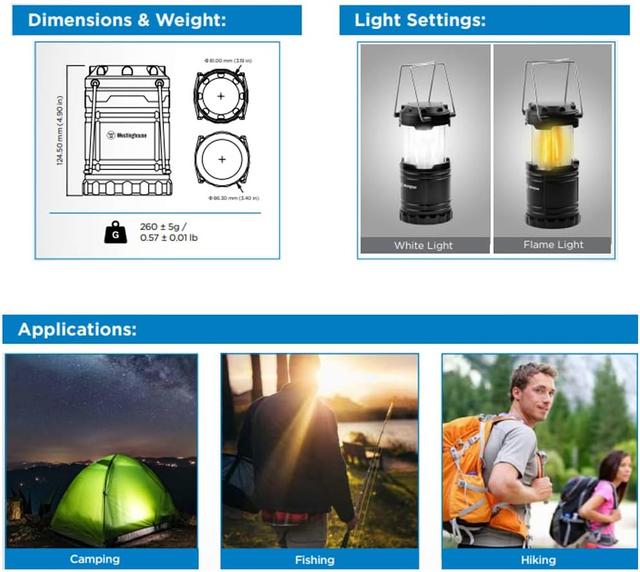 مصباح محمول صغير للرحلات وستنجهاوس 120 لومن Westinghouse Portable LED Camping Lantern For Camping - SW1hZ2U6MTc0MTc4MA==