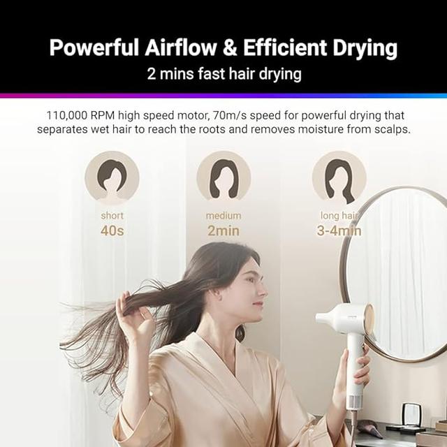 Dreame Hair Glory Hair Dryer, Quick-Drying, 110,000 RPM High-Speed Motor, 70m/s Airflow Speed, Powerful Negative Ions Technology, Lightweight, Temperature and Airspeed Control - SW1hZ2U6MTc2MTIyMw==
