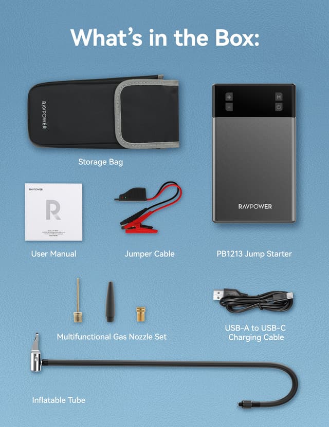 اشتراك سيارة متنقل و منفاخ إطارات راف باور 12000 مللي أمبير Ravpower Jump Starter And Air Compressor