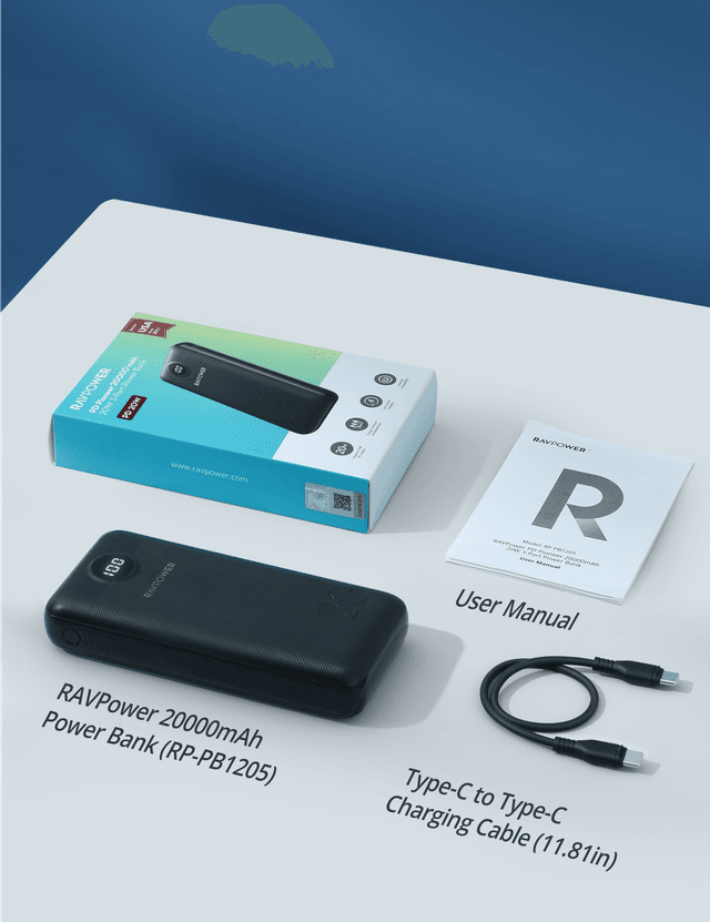 شاحن متنقل باور بنك راف باور 20000 مللي أمبير 20 واط بي دي RAVPower PD 3-Port USB-C Power Bank