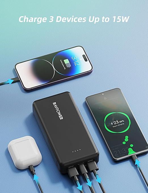 شاحن متنقل باور بنك راف باور بايونير 20000 مللي أمبير 15 واط RAVPower PD Pioneer 4 Ports Power Bank - SW1hZ2U6MTc2NTgyMg==