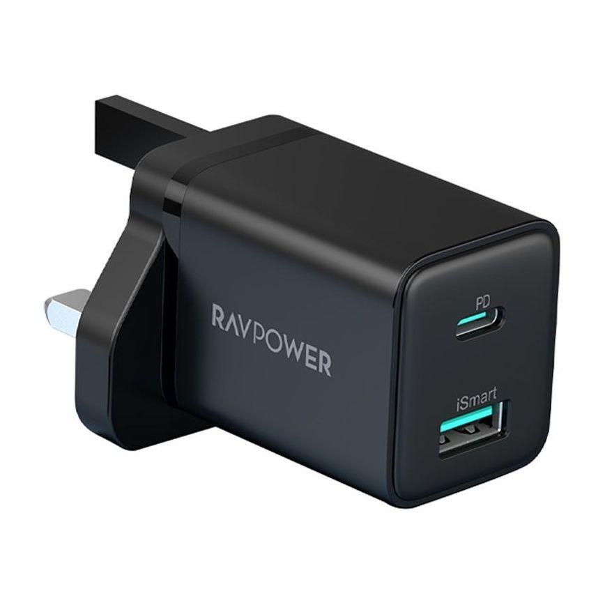 فيش جداري شاحن حائط بمنفذين راف باور 20 واط بي دي RAVPower RP-PC168 PD 20W 2-Port Wall Charger