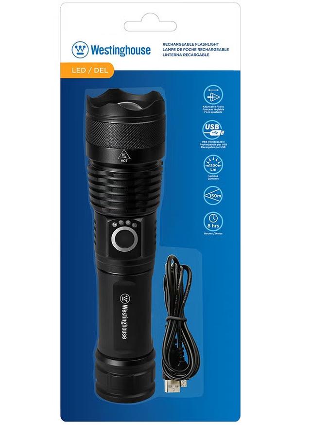 Westinghouse WF393 Super Bright USB Rechargeable LED Flashlight, 1200 Lumens, 8 Hours Runtime, 5 Lighting Modes, Adjustable Focus - SW1hZ2U6MTc0MzIyMw==