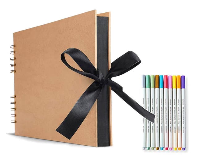 البوم صور 40 ورقة سوداء مع 10 أقلام تحديد غلاف كرافت من او اوزون O Ozone Scrapbook Photo Album with Black Page