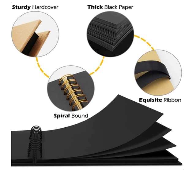 البوم صور 40 ورقة سوداء مع 10 أقلام تحديد غلاف كرافت من او اوزون O Ozone Scrapbook Photo Album with Black Page