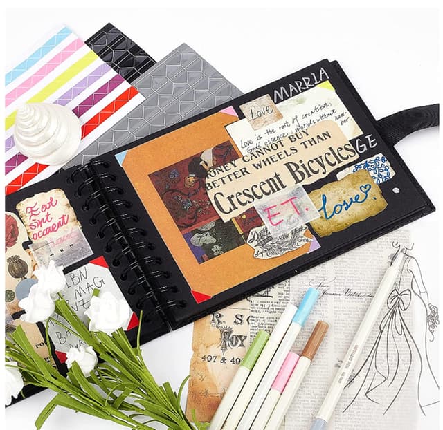البوم صور 40 ورقة سوداء مع 10 أقلام تحديد غلاف كرافت من او اوزون O Ozone Scrapbook Photo Album with Black Page