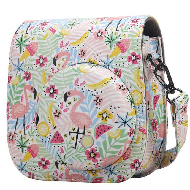 O Ozone Case for Fujifilm Instax Mini 11/12 Case PU Leather Instant Camera Cover with Adjustable Strap [ Compatible for Fujifilm Instax Mini 12, 11, Mini 9, Mini8 Instant Camera Bag ] - Flamingo Multi