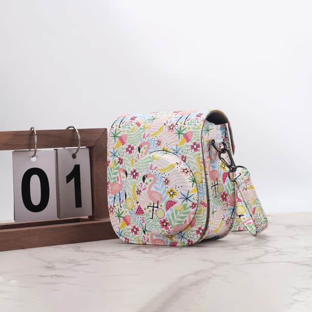 O Ozone Case for Fujifilm Instax Mini 11/12 Case PU Leather Instant Camera Cover with Adjustable Strap [ Compatible for Fujifilm Instax Mini 12, 11, Mini 9, Mini8 Instant Camera Bag ] - Flamingo Multi