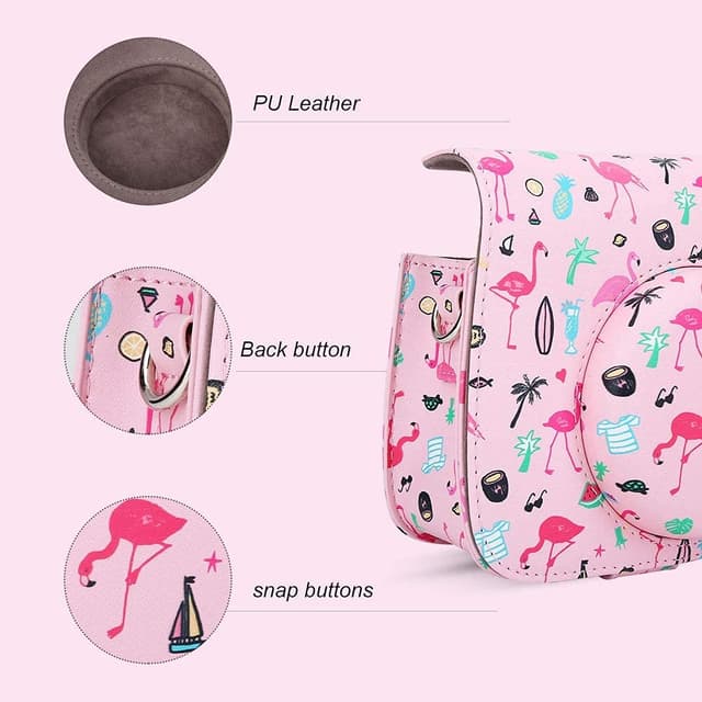 O Ozone Protection Case Bags for Fujifilm Instax Mini 12 11 9 8 8+Case PU Leather Instant Camera Cover with Adjustable Strap [ Designed Cover for Fujifilm Instax Mini 12 11 Instant Camera Bag ]- Flamingo Flower