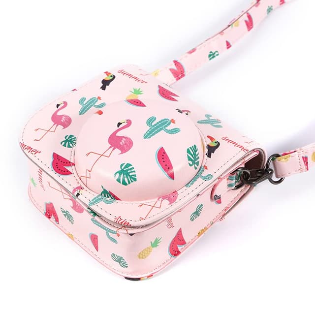 O Ozone Protection Case Bags for Fujifilm Instax Mini 12 11 9 8 8+Case PU Leather Instant Camera Cover with Adjustable Strap [ Designed Cover for Fujifilm Instax Mini 12 11 Instant Camera Bag ]- Flamingo Flower