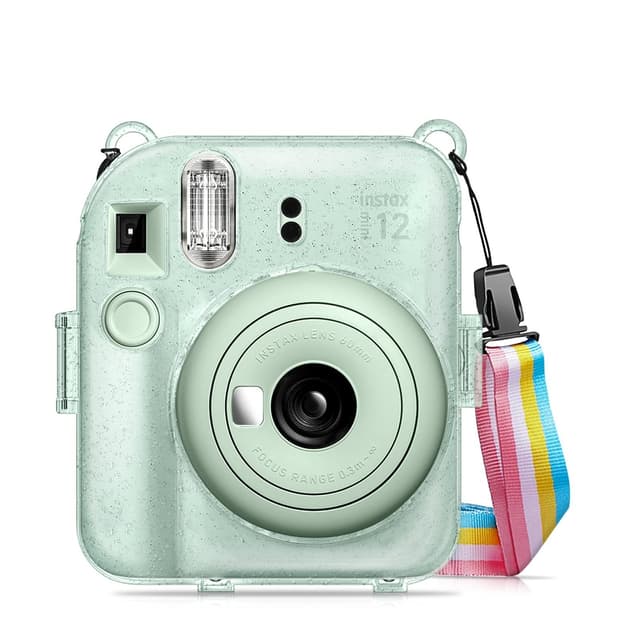 O Ozone Transparent Hard Camera Case for Fujifilm Instax Mini 12 Instant Camera Cover with Adjustable Strap [ Shining Case Designed for Instax Mini 12 Case ] - Green