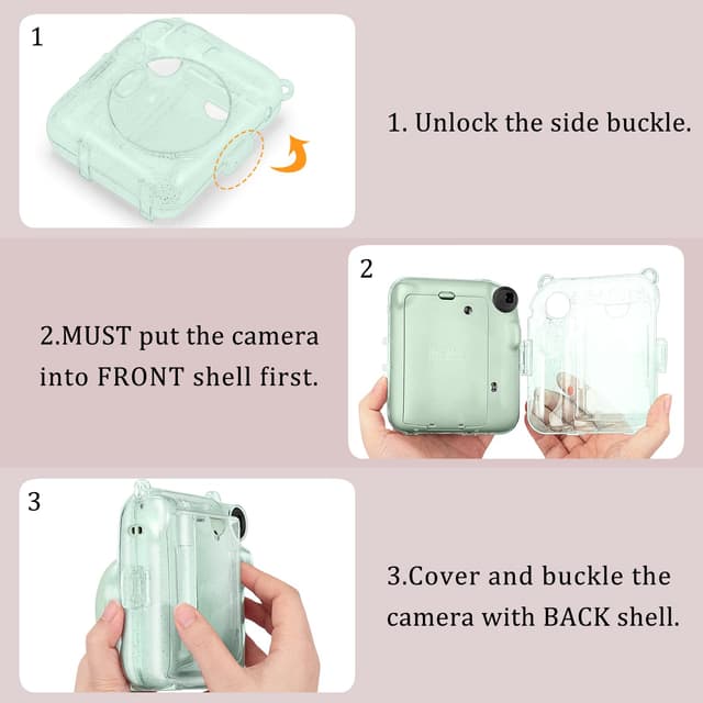 O Ozone Transparent Hard Camera Case for Fujifilm Instax Mini 12 Instant Camera Cover with Adjustable Strap [ Shining Case Designed for Instax Mini 12 Case ] - Green