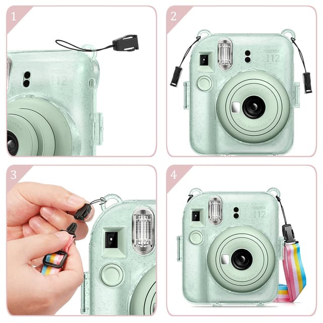 O Ozone Transparent Hard Camera Case for Fujifilm Instax Mini 12 Instant Camera Cover with Adjustable Strap [ Shining Case Designed for Instax Mini 12 Case ] - Green