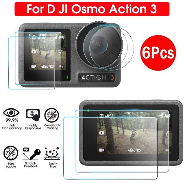 O Ozone (Pack of 2) Tempered Film for DJI Osmo Action 3 Screen Protector |9H Tempered Glass Screen Cover + Lens Protector for DJI Action 3 Camera Accessories - SW1hZ2U6MTc2NDQyOA==