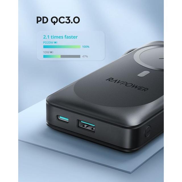 شاحن متنقل باور بنك لاسلكي راف باور 20000 مللي أمبير 15 واط RAVPower PD Magnetic Wireless Power Bank