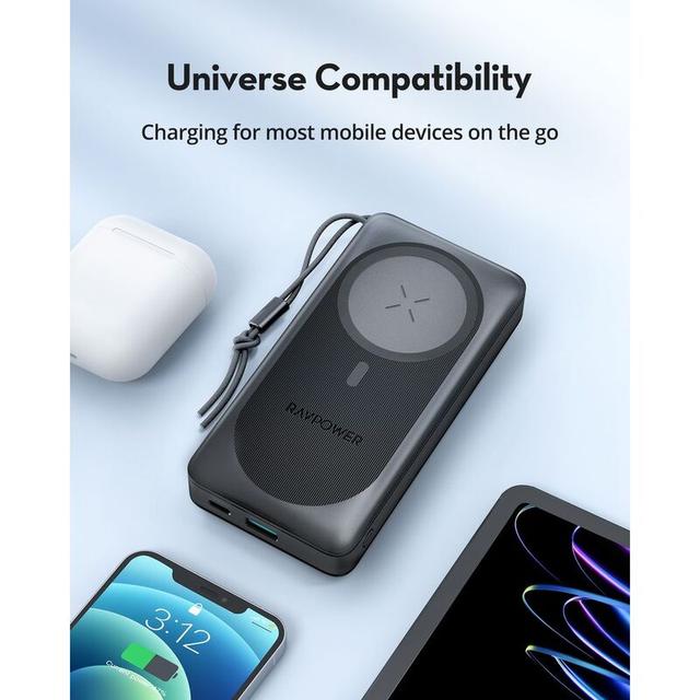 شاحن متنقل باور بنك لاسلكي راف باور 20000 مللي أمبير 15 واط RAVPower PD Magnetic Wireless Power Bank - SW1hZ2U6MTc2MTQyOQ==