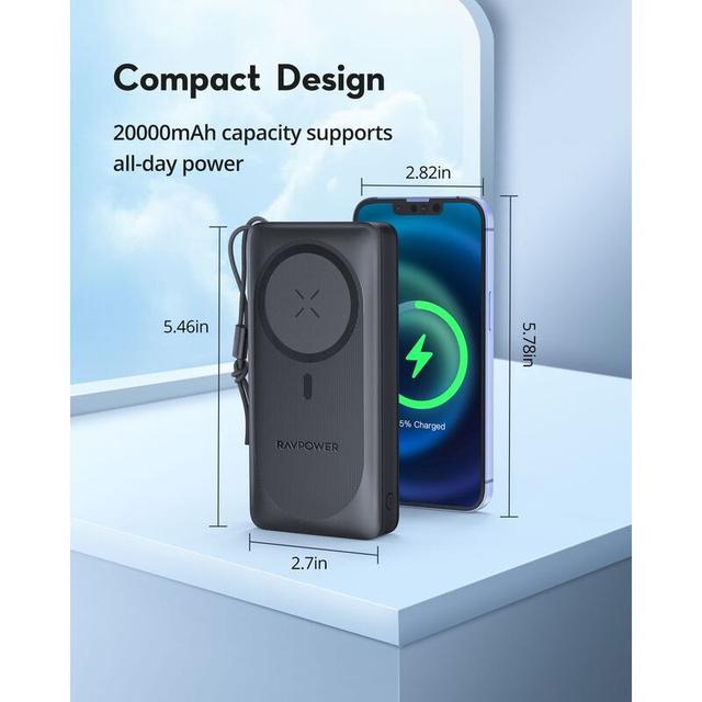 شاحن متنقل باور بنك لاسلكي راف باور 20000 مللي أمبير 15 واط RAVPower PD Magnetic Wireless Power Bank - SW1hZ2U6MTc2MTQzMQ==